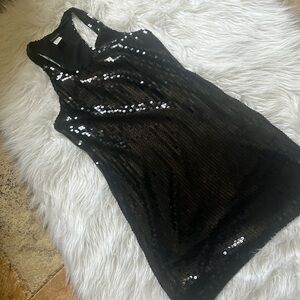 Gorgeous Sequined Black Stretchy Racerback Tank Dress Sz M